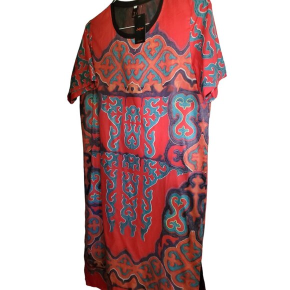 Blue and Orange Moroccan-inspired Coverup Dress With Slit - Picture 1 of 4